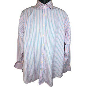 Johnston & Murphy Tailored Fit Shirt XXL Pink & Blue Striped Button-Up